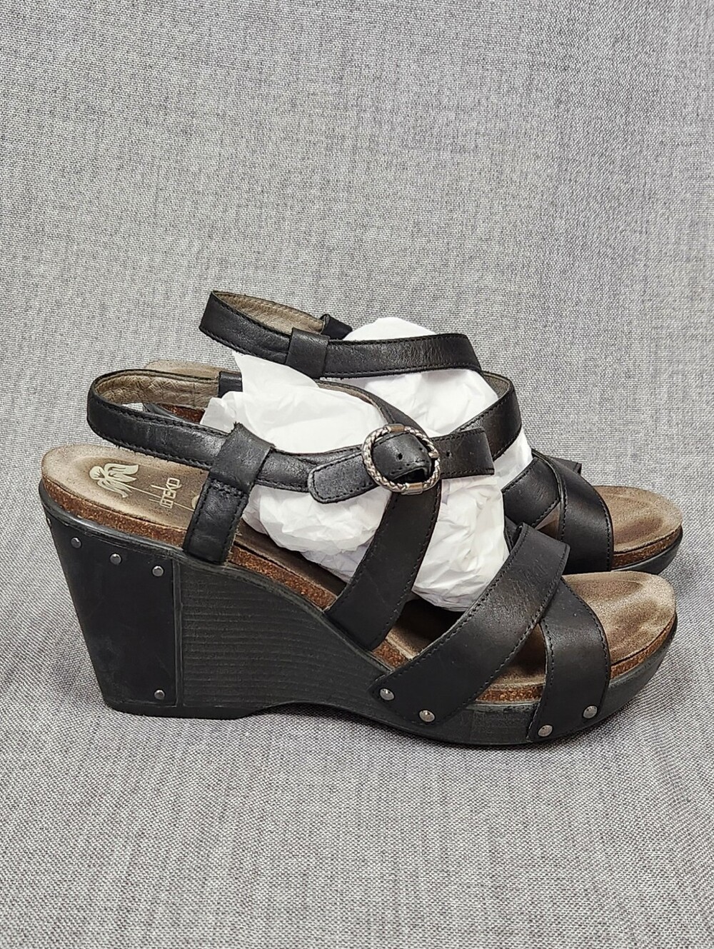 Dansko Frida Wedge Black Leather Strap Sandals. Size 40 - Picture 3 of 11